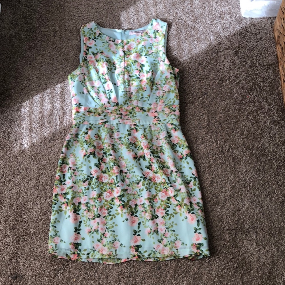 Bright floral dress with key hold neckline